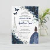 Quinceañera Navy Floral Paris Eiffel Princess Gown Kaart (Staand voorkant)