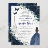 Quinceañera Navy Floral Paris Eiffel Princess Gown Kaart (Voorkant / Achterkant)