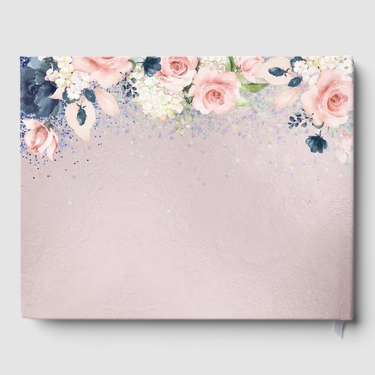 Quinceanera Navy Glitter Gown Blush Rozen Gastenboek (Achterkant)