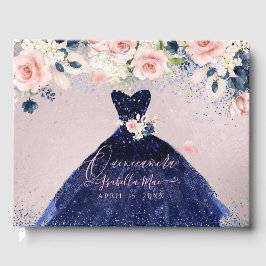Quinceanera Navy Glitter Gown Blush Rozen Gastenboek