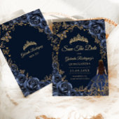 Quinceanera Navy Gold Butterflies Roses Save The Date