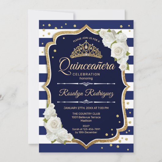 Quinceanera - Navy Gold White Kaart (Voorkant)