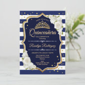 Quinceanera - Navy Gold White Kaart (Staand voorkant)