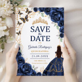 Quinceanera Navy Goud Bloem Save The Date