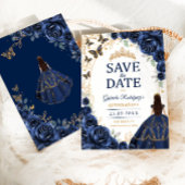 Quinceanera Navy Goud Bloem Save The Date