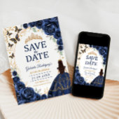 Quinceanera Navy Goud Bloem Save The Date