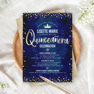Quinceañera Navy Goud Folie Glitter Prinses Kroon Kaart