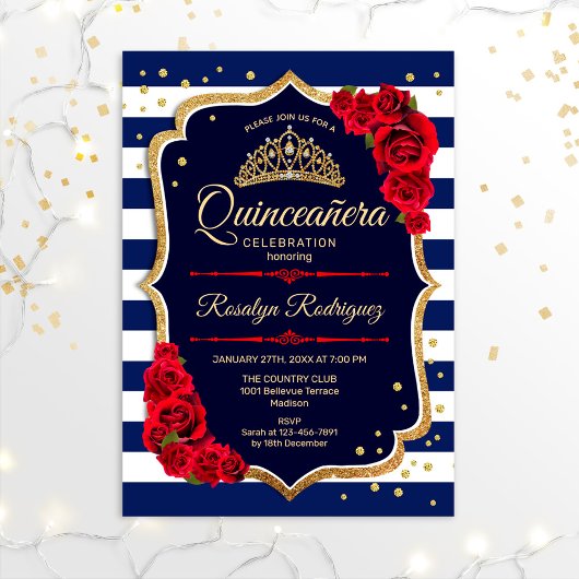 Quinceanera - Navy Goud Rood Kaart