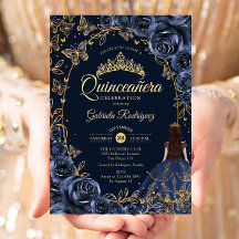 Quinceanera Navy Goud Vlinders Rozen