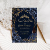 Quinceanera Navy Goud Vlinders Rozen Save The Date
