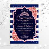 Quinceanera - Navy Roos Gold Kaart