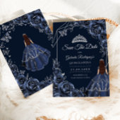 Quinceanera Navy Silver Butterflies Roses Save The Date
