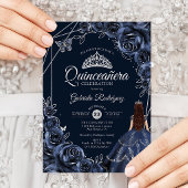 Quinceanera Navy Silver Butterfly Dress Floral Kaart