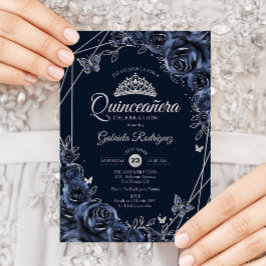 Quinceanera Navy Silver Floral Kaart