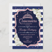 Quinceanera - Navy White Rose Gold Kaart (Voorkant)
