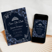 Quinceanera Navy Zilver Bloemstuk Save The Date