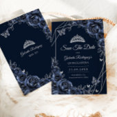 Quinceanera Navy Zilver Bloemstuk Save The Date