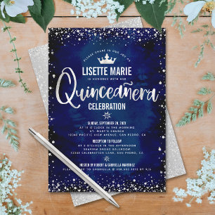 Quinceañera Navy Zilveren Glitter Princess Kroon Kaart