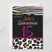 Quinceañera Neon Zebra Animal Print Uitnodiging (Voorkant)