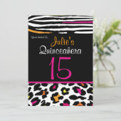 Quinceañera Neon Zebra Animal Print Uitnodiging (Staand voorkant)