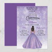 Quinceañera nodigt Paars en Silver uit Kaart (Voorkant / Achterkant)