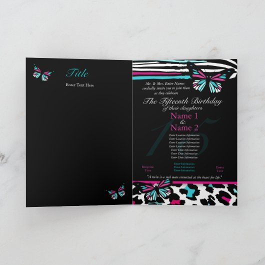 Quinceanera of Sweet 16 Butterfly Uitnodiging, Roz (Binnen)