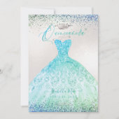 Quinceanera Ombre Aqua Green Glitter Gown Kaart (Voorkant)