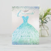 Quinceanera Ombre Aqua Green Glitter Gown Kaart (Staand voorkant)