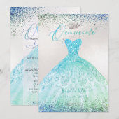 Quinceanera Ombre Aqua Green Glitter Gown Kaart (Voorkant / Achterkant)