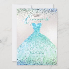 Quinceanera Ombre Aqua Green Glitter Gown Kaart