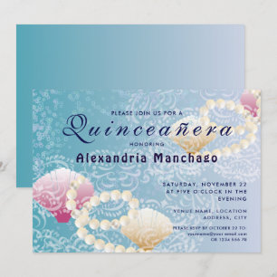 Quinceanera onder de kant van het zee, parelroze s kaart