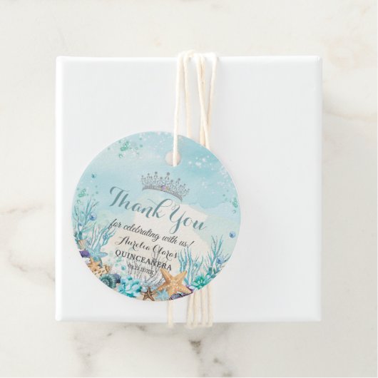 Quinceañera onder het Zee strand Shells Corals Bedankjes Labels (In situ)