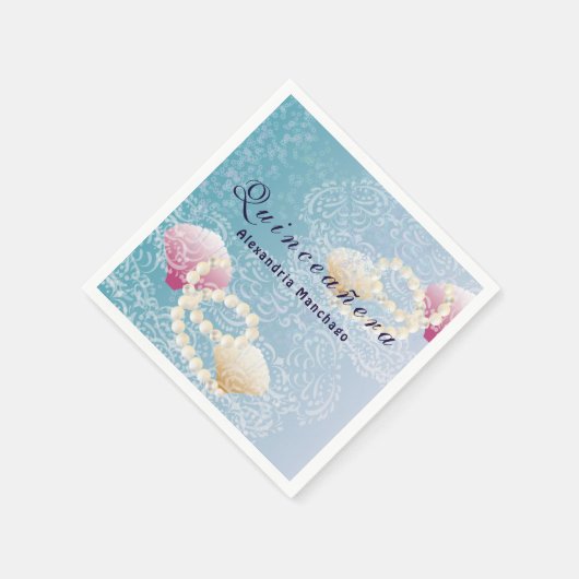 Quinceanera onder het zeeen kant, parels roze sche servet (Hoek)