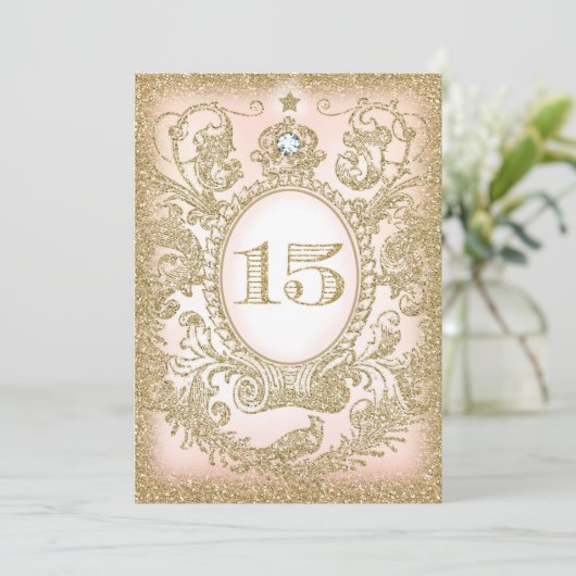 Quinceañera op time Prinses uitnodiging (Staand voorkant)