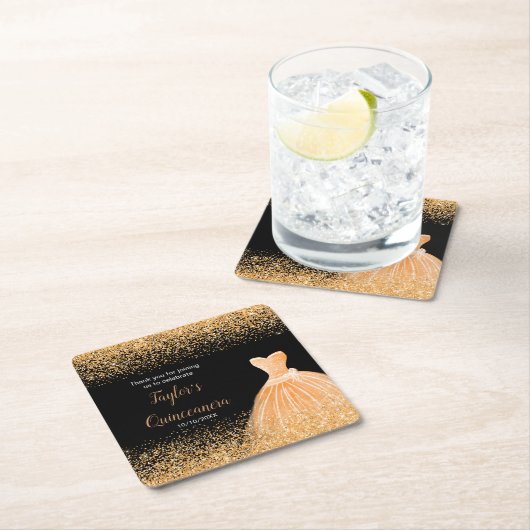 Quinceanera Oranje faux glitter Kartonnen Onderzetters (Insitu)