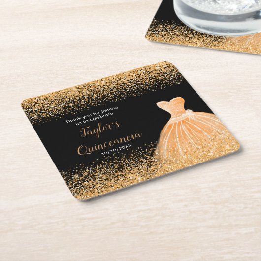 Quinceanera Oranje faux glitter Kartonnen Onderzetters (Schuin)