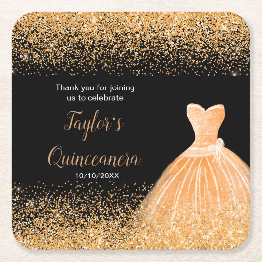 Quinceanera Oranje faux glitter Kartonnen Onderzetters (Voorkant)