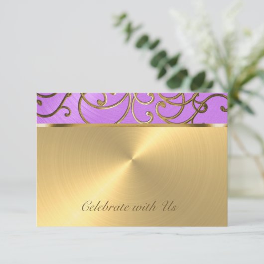 Quinceanera Orchid Paars en Gold Filigree Swirls Kaart (Staand voorkant)