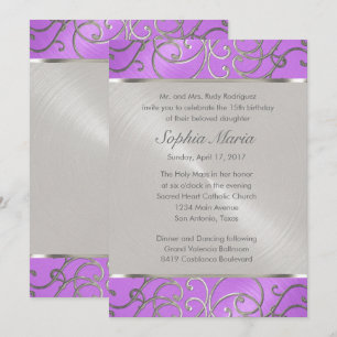 Quinceanera Orchid Paarse Silver Filigree Swirls Kaart
