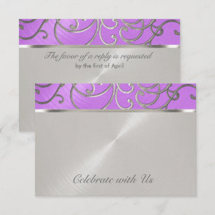 Quinceanera Orchid Paarse Silver Filigree Swirls Kaart