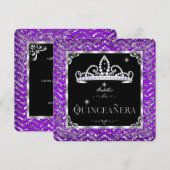 Quinceanera Paars Black Silver Diamond Tiara Kaart (Voorkant / Achterkant)