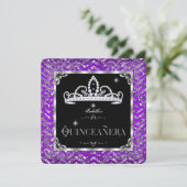 Quinceanera Paars Black Silver Diamond Tiara Kaart (Staand voorkant)