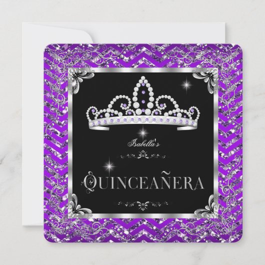 Quinceanera Paars Black Silver Diamond Tiara Kaart (Voorkant)
