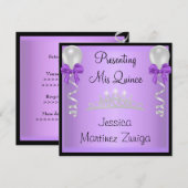 Quinceanera Paars Black Silver Jewel Tiara Kaart (Voorkant / Achterkant)