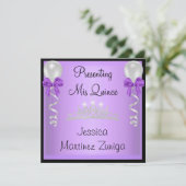 Quinceanera Paars Black Silver Jewel Tiara Kaart (Staand voorkant)