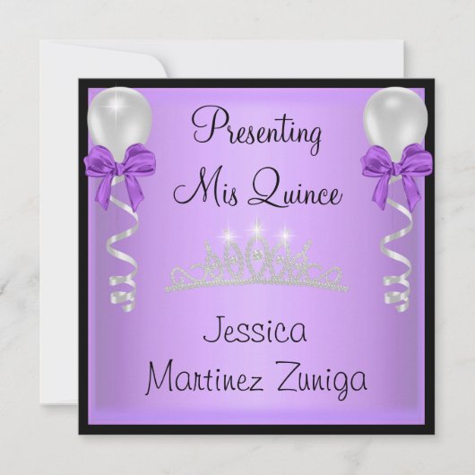 Quinceanera Paars Black Silver Jewel Tiara Kaart (Voorkant)