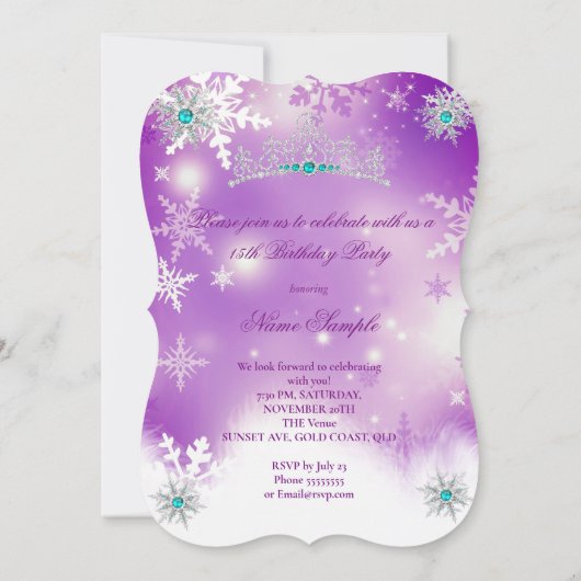 Quinceanera Paars Blauwgroen blauw Pearl Snowflake Kaart (Achterkant)