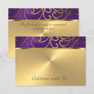 Quinceanera Paars en Gold Filigree Swirls Kaart