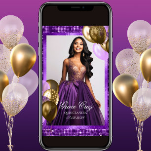 Quinceañera Paars en Gouden Uitnodiging