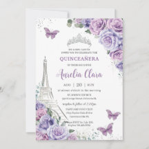 Quinceañera Paars Floral Paris Eiffel Butterflies